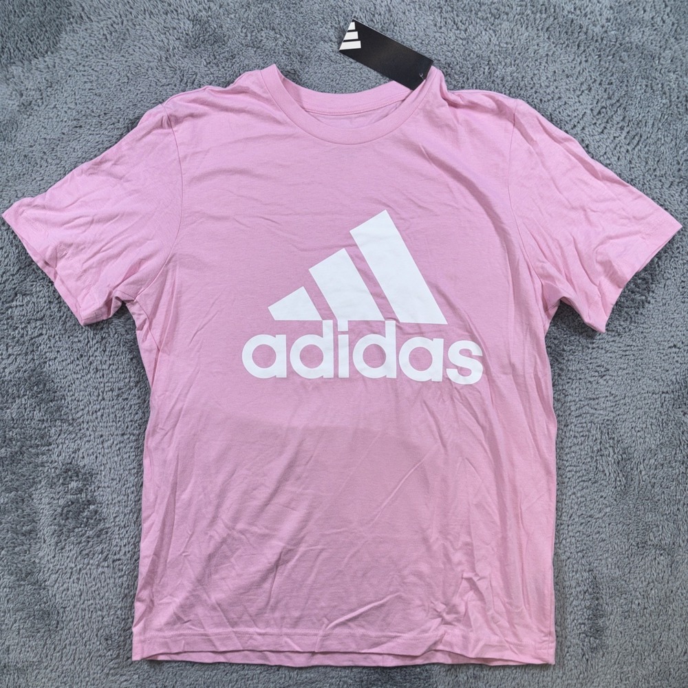 Adidas T Shirt Pink, White Logo Graphic Men Crew Neck Short Sleeve Sz Med New